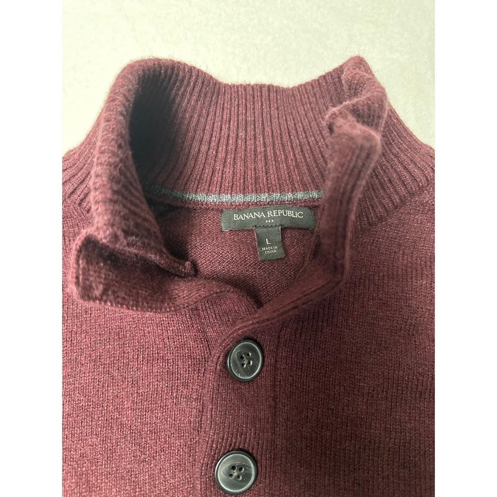 Banana Republic Mens Burgundy Button‎ Mock Neck Sweater Large Knit